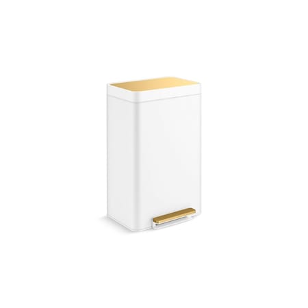 Kohler 13-Gallon Stainless Steel Step Trash Can In White & Moderne Brushed Brass 20940-WMB